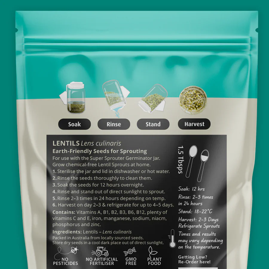 Untamed Health Earth-Friendly Sprouting Seeds 100g, Lentil Seeds - Image 2