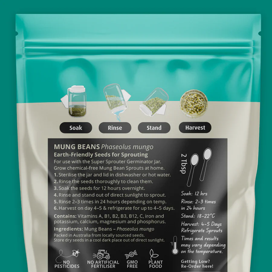 Untamed Health Earth-Friendly Sprouting Seeds 100g, Mung Beans - Image 3