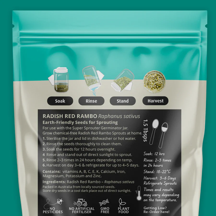 Untamed Health Earth-Friendly Sprouting Seeds 100g, Radish Red Rambo - Image 3