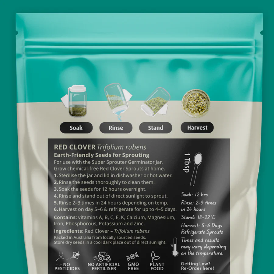 Untamed Health Earth-Friendly Sprouting Seeds 100g, Red Clover Seeds - Image 3