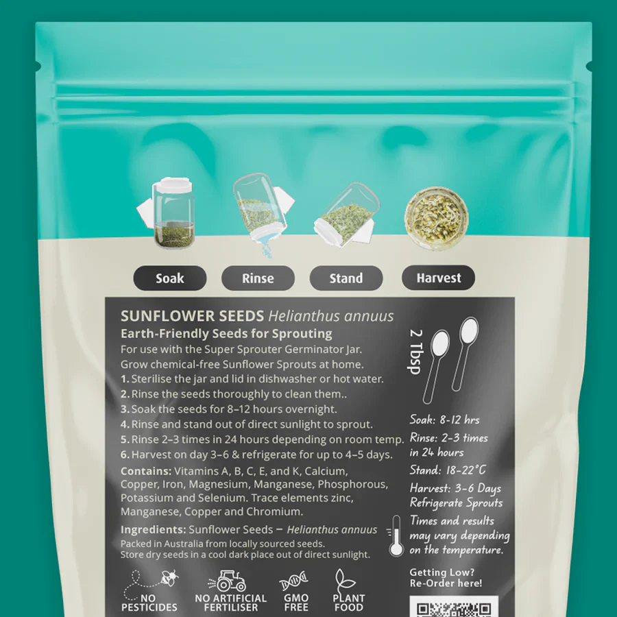 Untamed Health Earth-Friendly Sprouting Seeds 100g, Sunflower Seeds - Image 2
