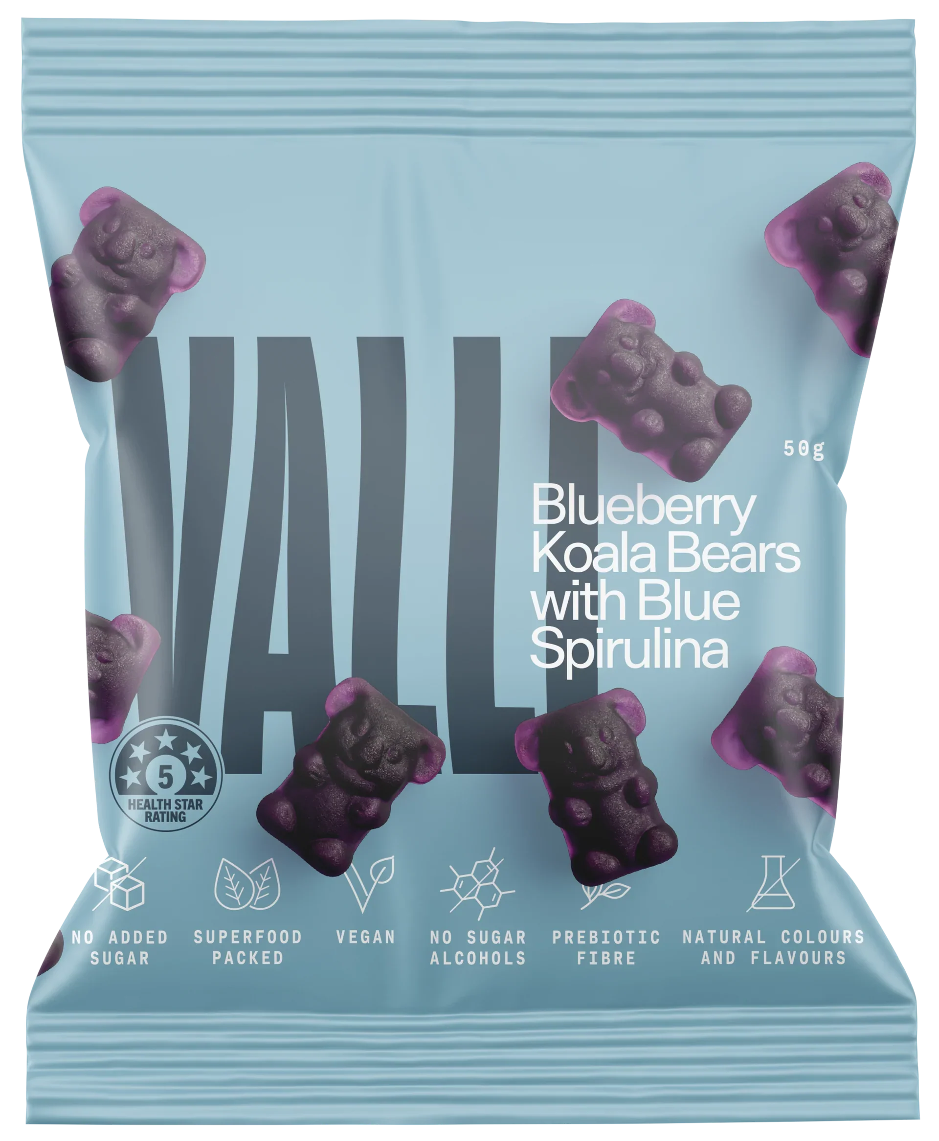 Valli Antioxidant Blueberry Koala Bears With Blue Spirulina 50g, Superfood With NO Added Sugar