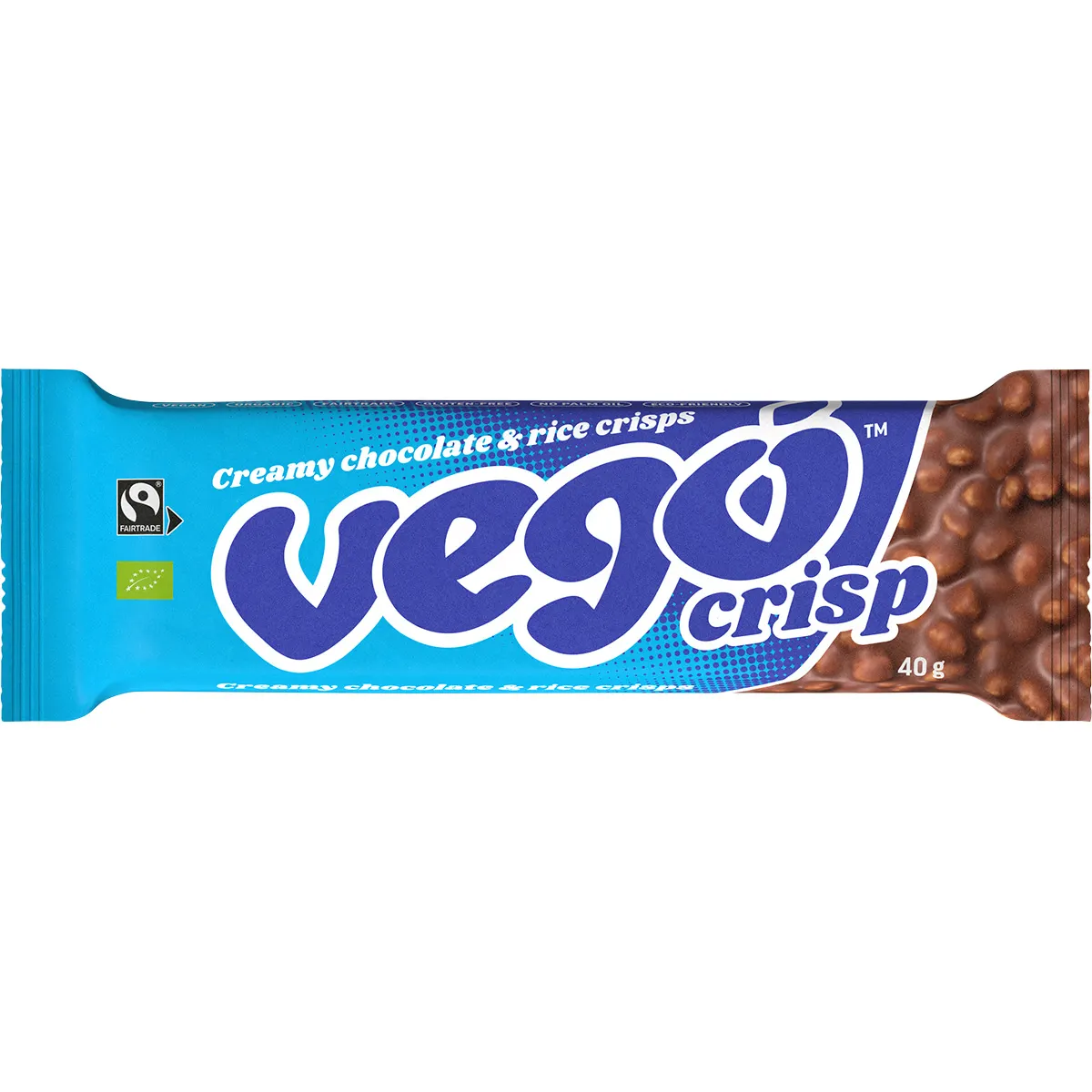 Vego Certified Organic Crisp Chocolate Bar 40g, Creamy Chocolate & Rice Crisps