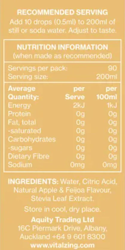 Vital Zing Flavour Enhancer Apple & Feijoa Water Drops 45mL, Sugar & Colouring Free - Image 2