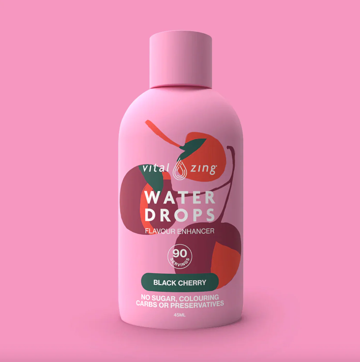 Vital Zing Flavour Enhancer Black Cherry Water Drops 45mL, Sugar & Colouring Free