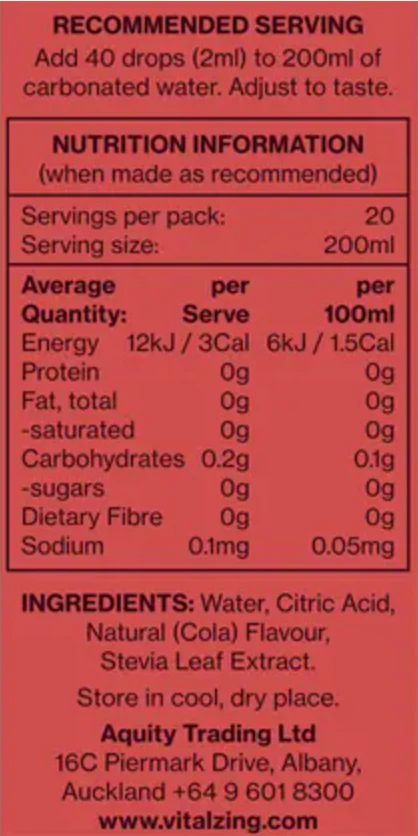Vital Zing Natural Flavouring Cola Soda Drops 40mL, Sugar & Preservative Free - Image 5