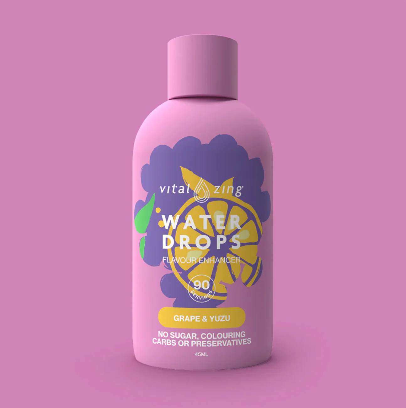 Vital Zing Flavour Enhancer Grape & Yuzu Water Drops 45mL, Sugar & Colouring Free