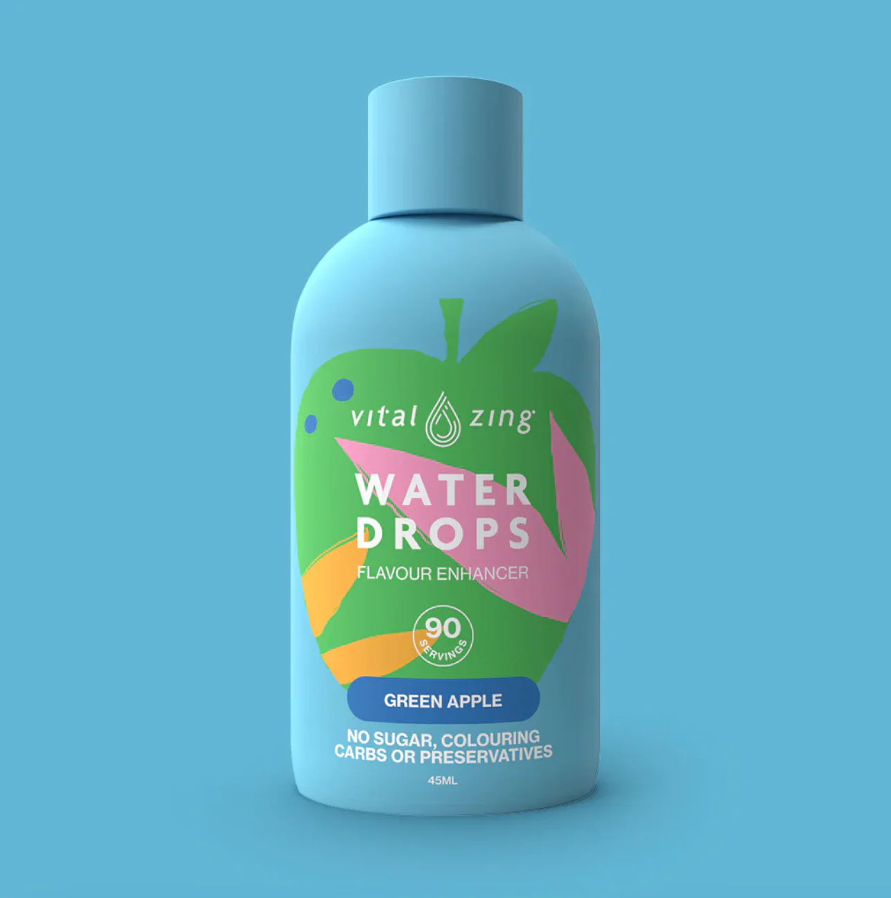 Vital Zing Flavour Enhancer Green Apple Water Drops 45mL, Sugar & Colouring Free