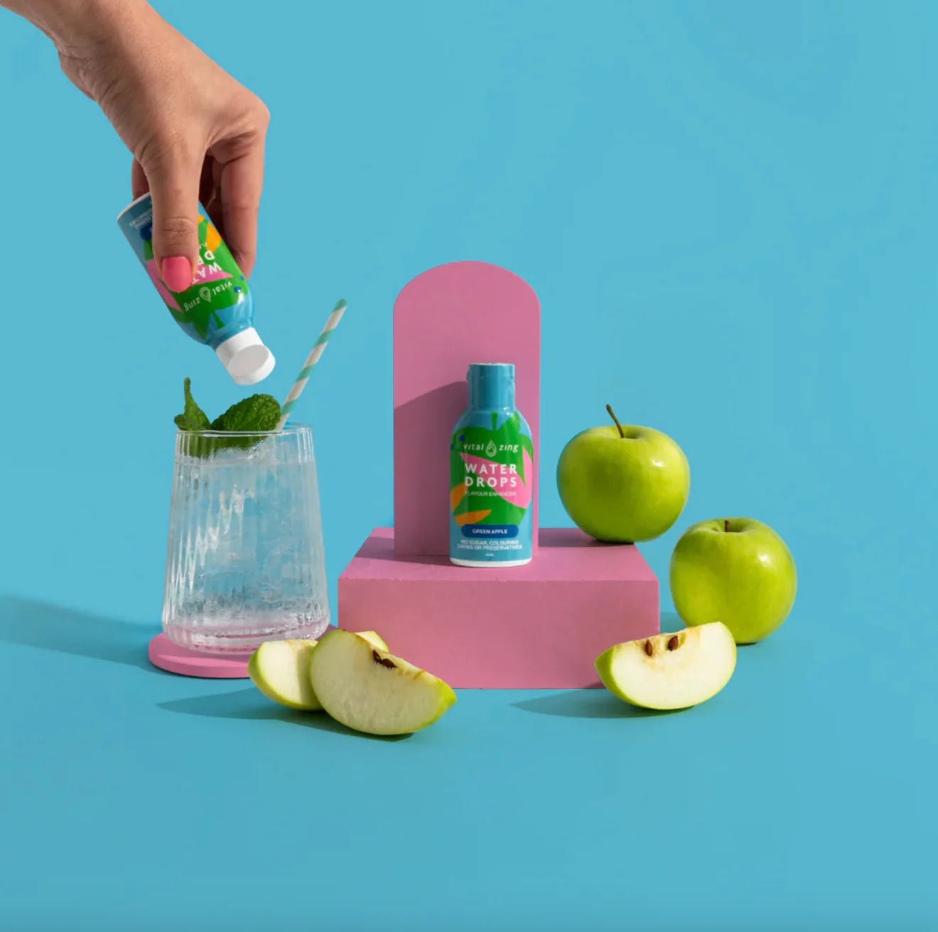 Vital Zing Flavour Enhancer Green Apple Water Drops 45mL, Sugar & Colouring Free - Image 2