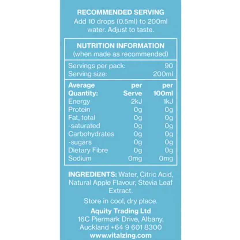 Vital Zing Flavour Enhancer Green Apple Water Drops 45mL, Sugar & Colouring Free - Image 5