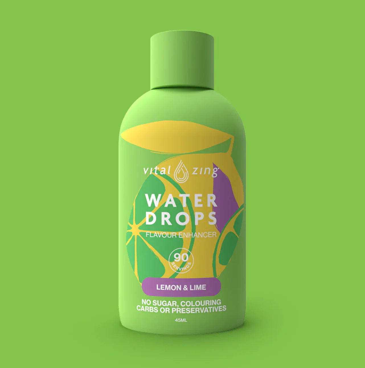 Vital Zing Flavour Enhancer Lemon & Lime Water Drops 45mL, Sugar & Colouring Free