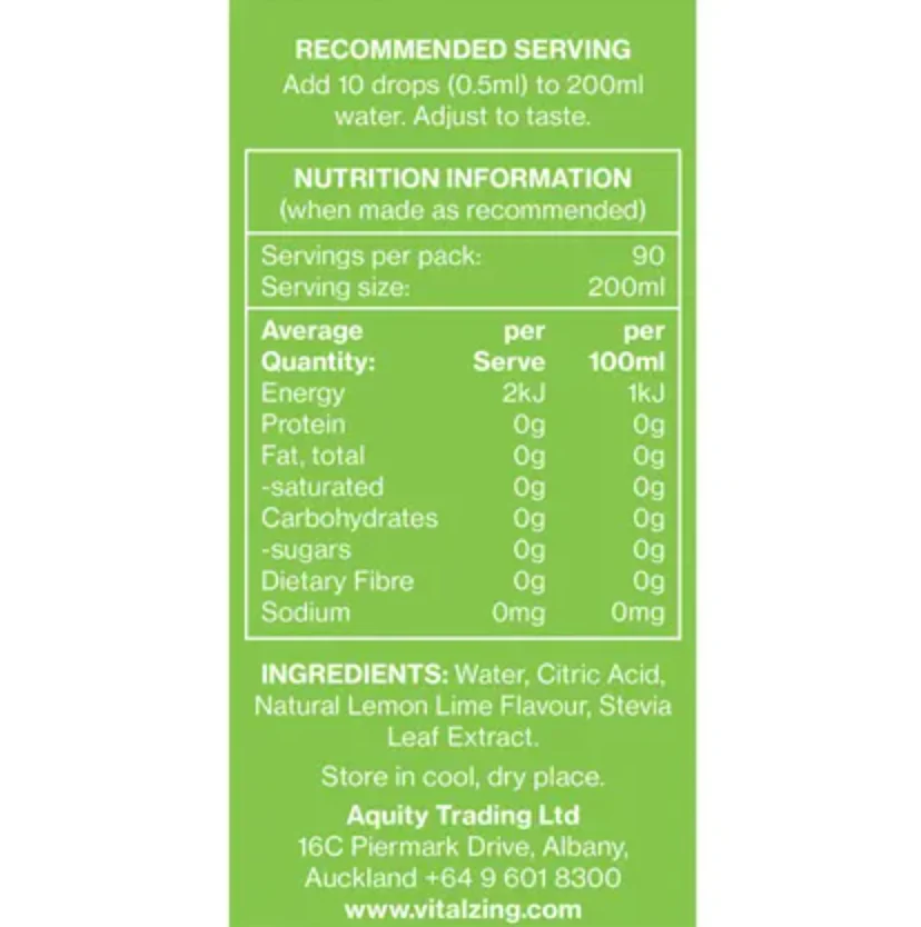 Vital Zing Flavour Enhancer Lemon & Lime Water Drops 45mL, Sugar & Colouring Free - Image 5