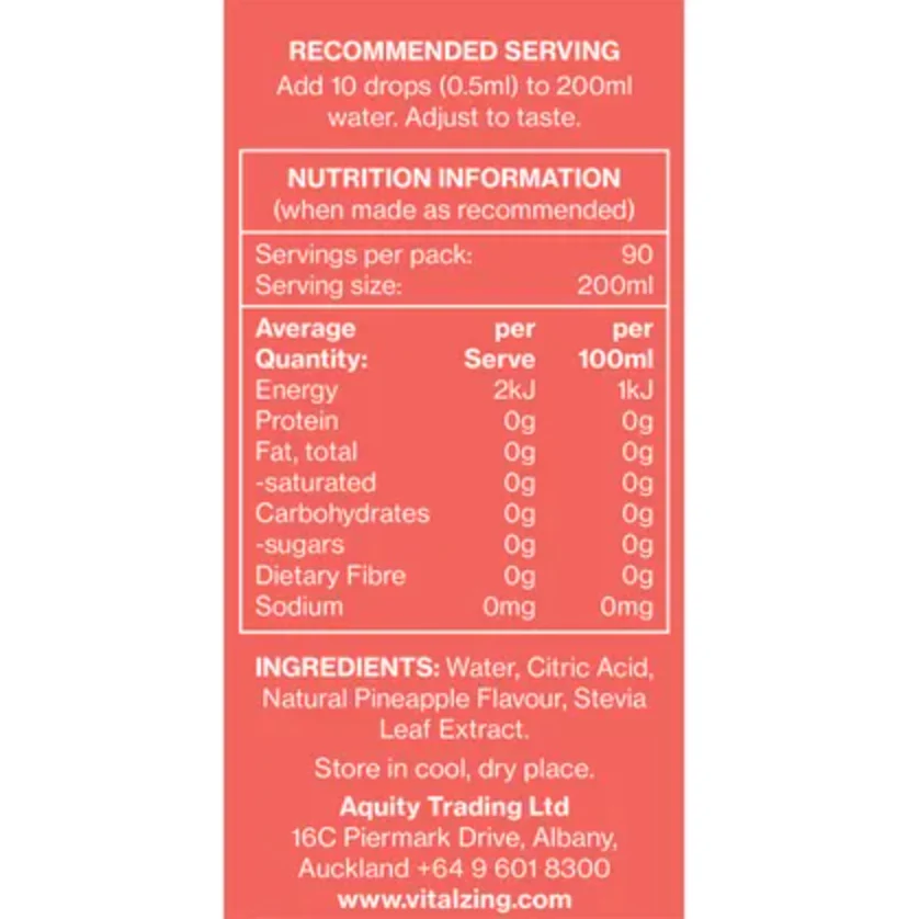 Vital Zing Flavour Enhancer Pineapple Water Drops 45mL, Sugar & Colouring Free - Image 3