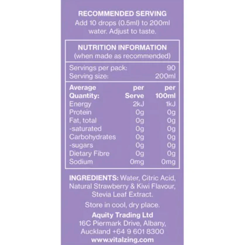 Vital Zing Flavour Enhancer Strawberry & Kiwi Water Drops 45mL, Sugar & Colouring Free - Image 4