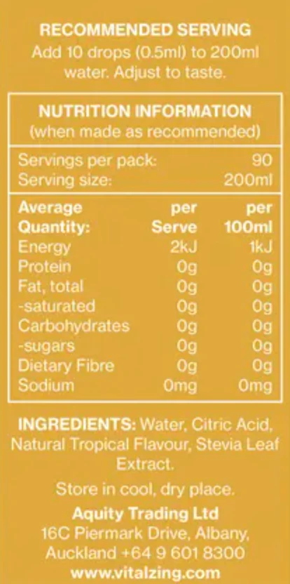 Vital Zing Flavour Enhancer Tropical Fruit Water Drops 45mL, Sugar & Colouring Free - Image 3