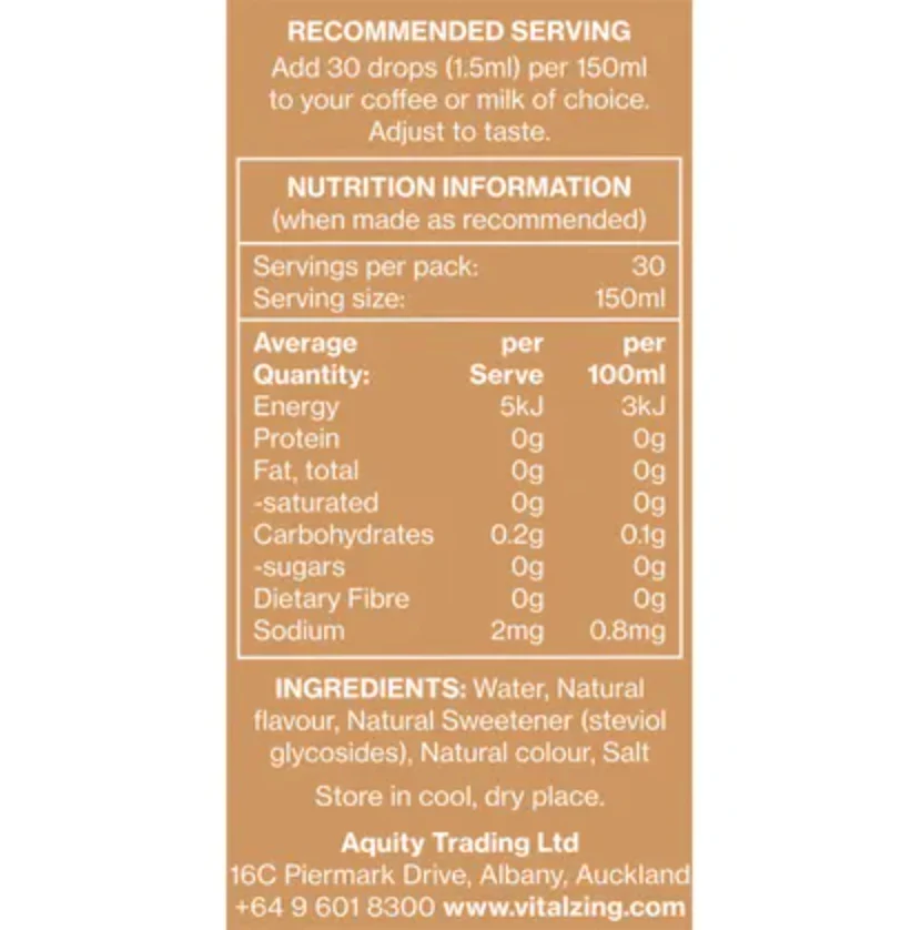 Vital Zing Natural Flavouring Caramel Cafe Drops 40mL, Sugar & Preservative Free - Image 2