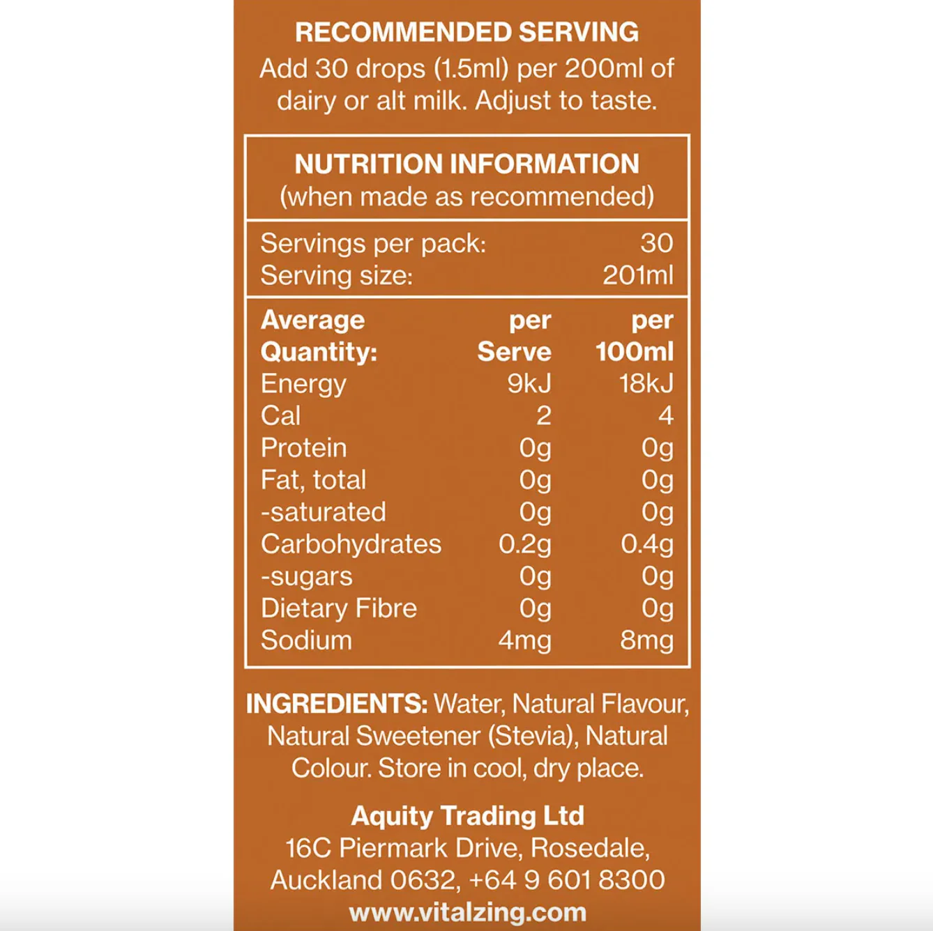 Vital Zing Natural Flavouring Caramel Milk Drops 40mL, Sugar & Preservative Free - Image 2