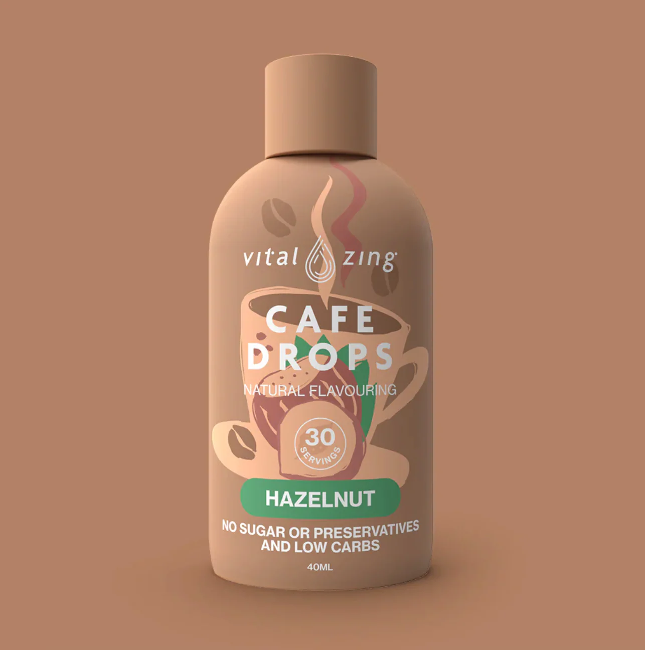 Vital Zing Natural Flavouring Hazelnut Cafe Drops 40mL, Sugar & Preservative Free