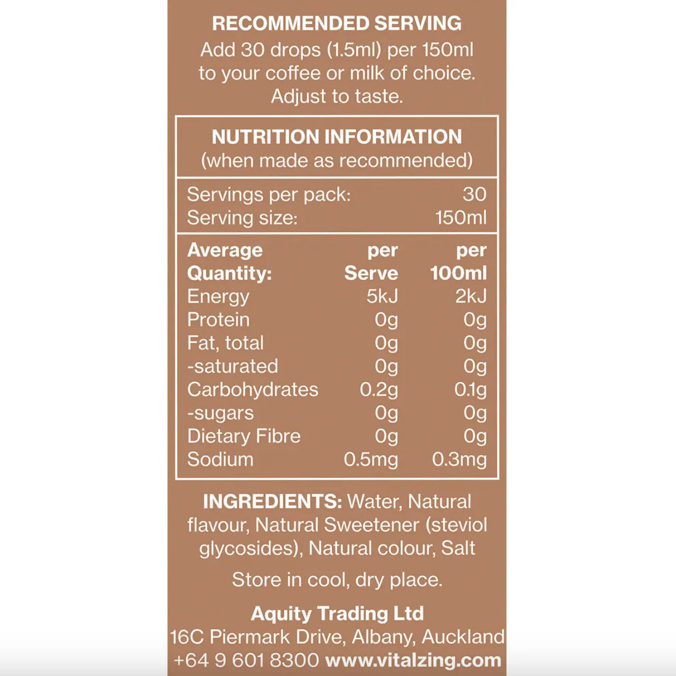 Vital Zing Natural Flavouring Hazelnut Cafe Drops 40mL, Sugar & Preservative Free - Image 2