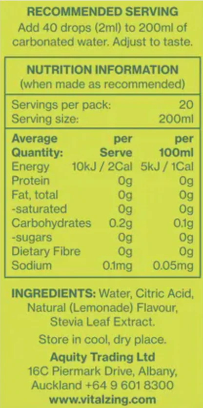 Vital Zing Natural Flavouring Lemonade Soda Drops 40mL, Sugar & Preservative Free - Image 5