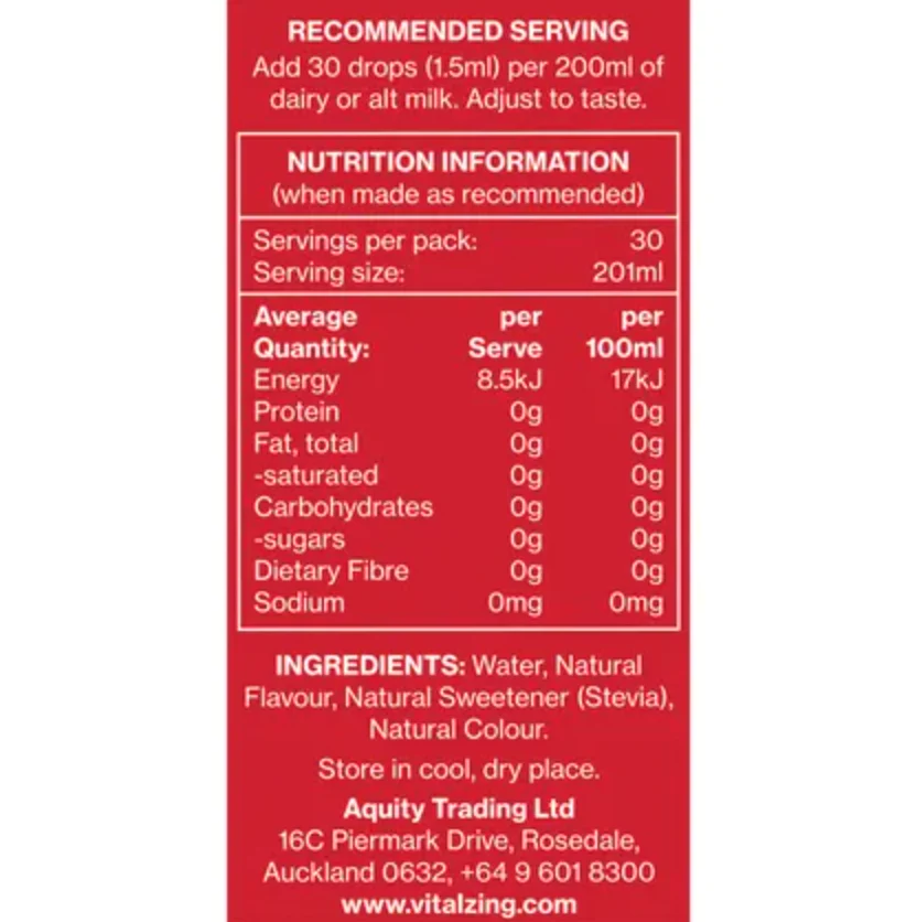 Vital Zing Natural Flavouring Strawberry Milk Drops 40mL, Sugar & Carb Free - Image 2