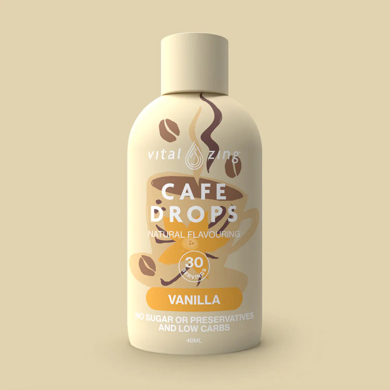 Vital Zing Natural Flavouring Vanilla Cafe Drops 40mL, Sugar & Preservative Free