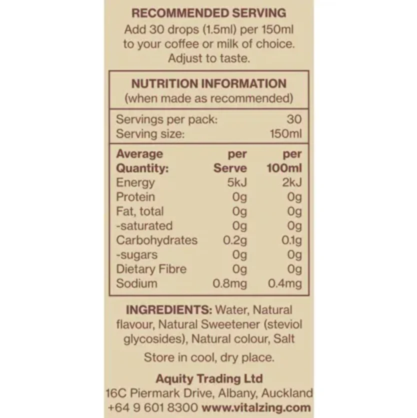 Vital Zing Natural Flavouring Vanilla Cafe Drops 40mL, Sugar & Preservative Free - Image 2