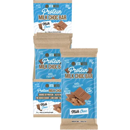 Vitawerx Protein Milk Chocolate Bar Single 100g Or A Box of 12, Low Carb & Low Sugar - Image 2