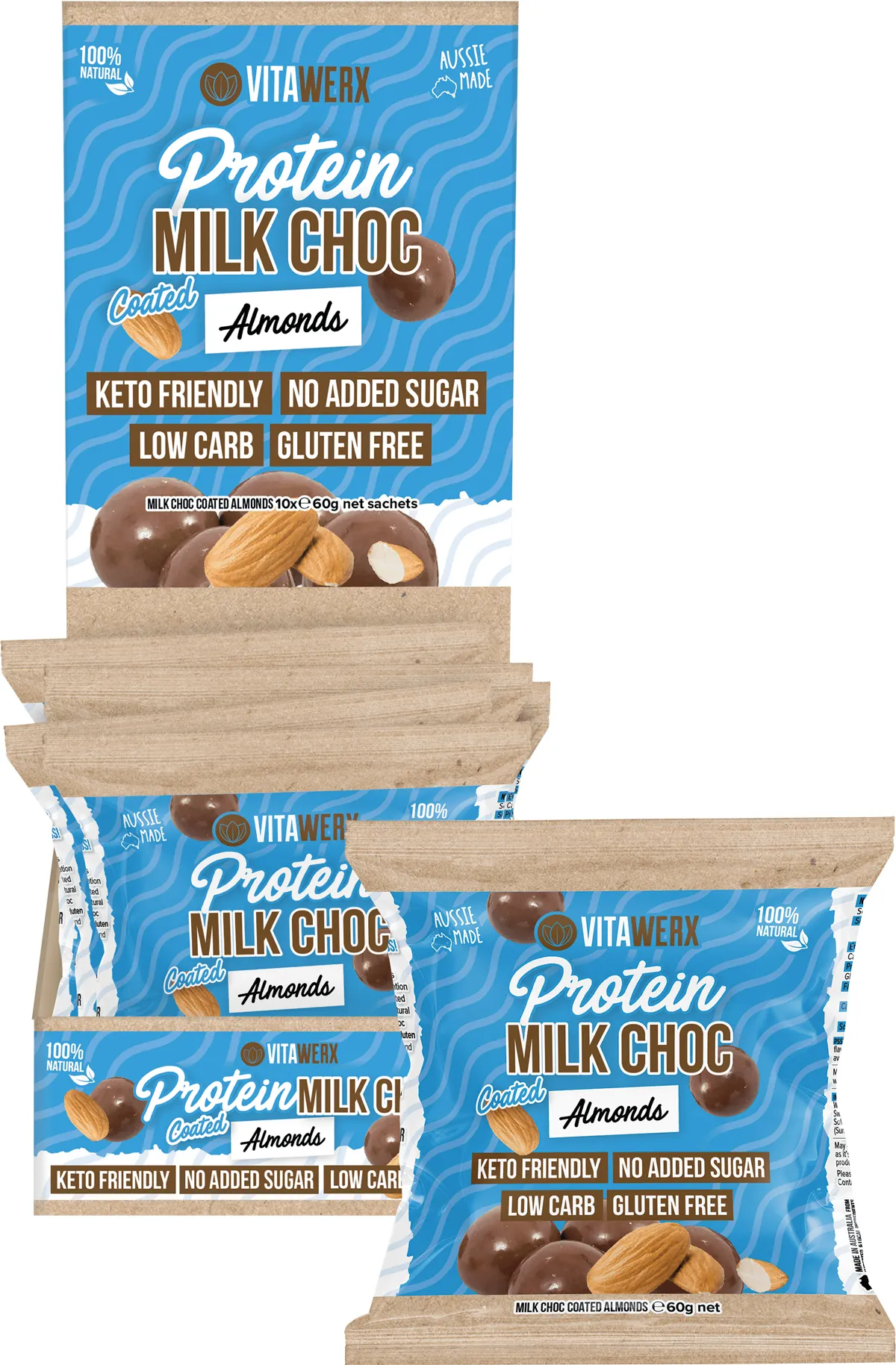 Vitawerx Protein Milk Chocolate Coated Almonds Single 60g Or A Box of 10, Rich Chocolate With A Creamy Taste - Image 2