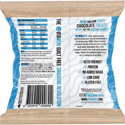 Vitawerx Protein Milk Chocolate Coated Almonds Single 60g Or A Box of 10, Rich Chocolate With A Creamy Taste - Image 3