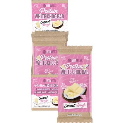 Vitawerx Protein White Chocolate Coconut Rough Bar Single 100g Or A Box of 12, Low Carb & Low Sugar - Image 2
