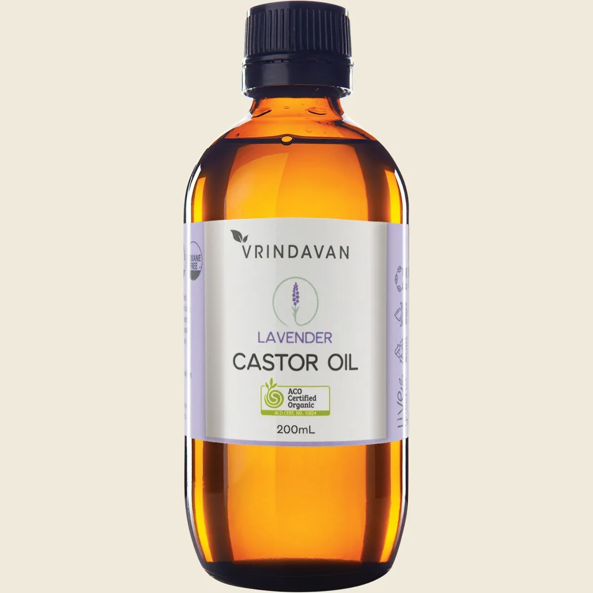 Vrindavan Certified Organic Castor Oil With Lavender 200mL, Calming Aroma