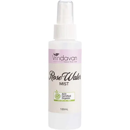 Vrindavan Certified Organic Rose Water Mist 100mL, Rehydrate & Refresh Your Skin