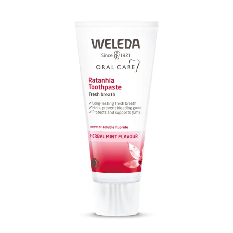 Weleda Ratanhia Toothpaste 75mL, Herb Mint Flavour For Long Lasting Fresh Breath
