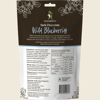 Dr Superfoods Wild Blueberries Dark Chocolate 125g, Premium Belgian Bite - Image 2
