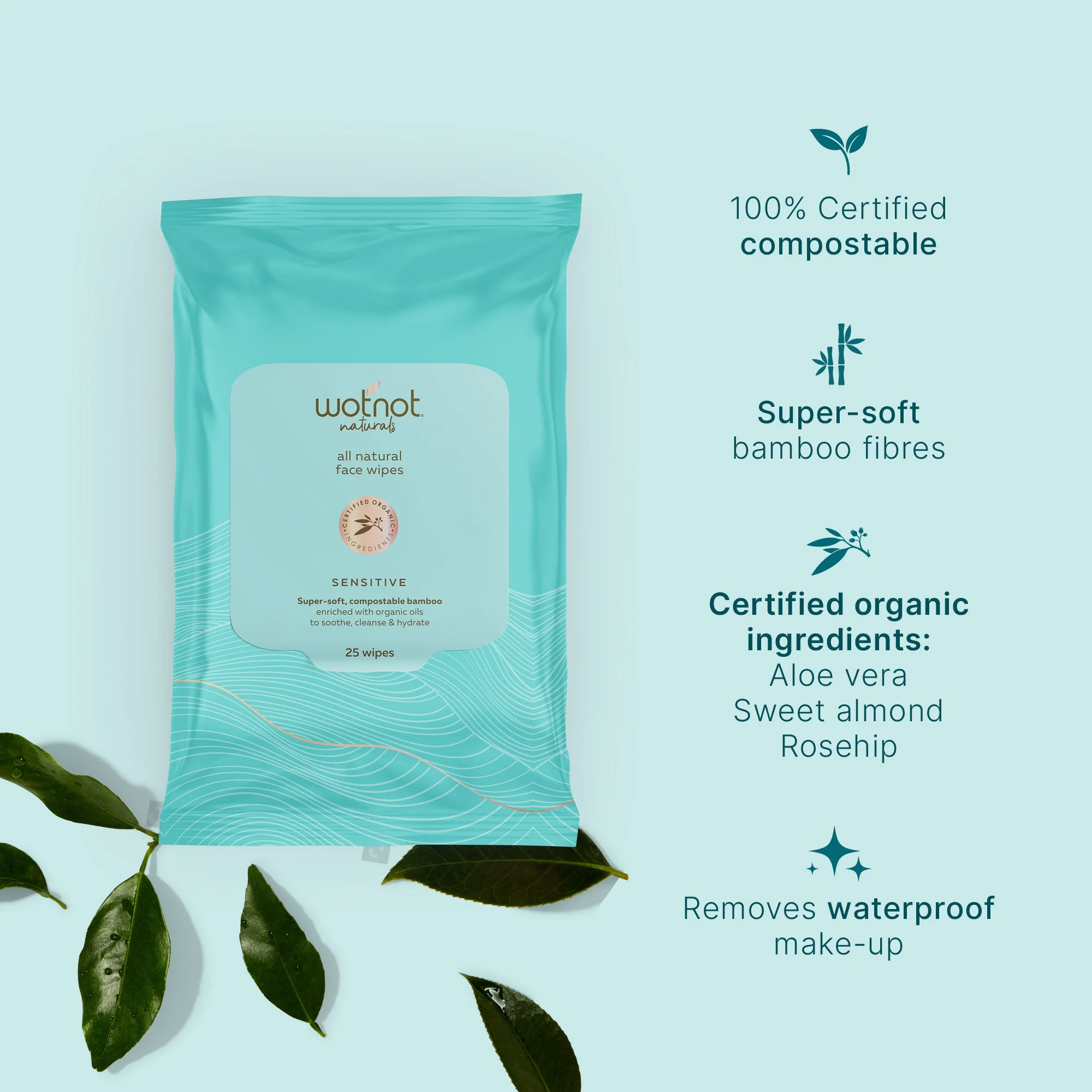 Wotnot Naturals Face Wipes 5 Pack Or 25 Pack, For Sensitive Skin