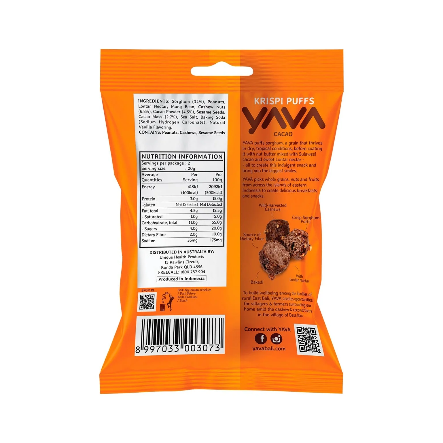 Yava Krispi Puffs 45g, Cacao Flavour - Image 2