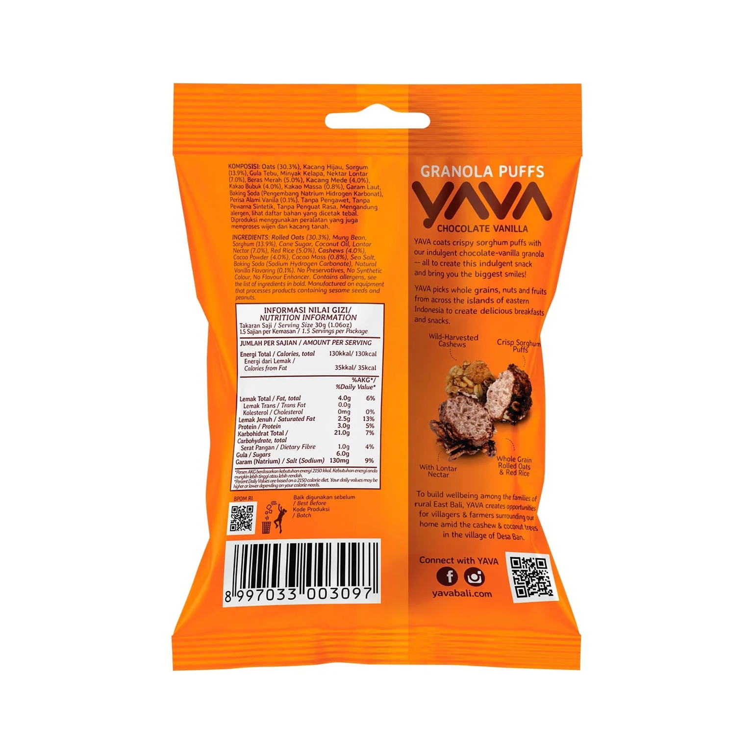 Yava Chocolate Vanilla Granola Puffs 35g, With Rolled Oats & Cacao Powder - Image 2