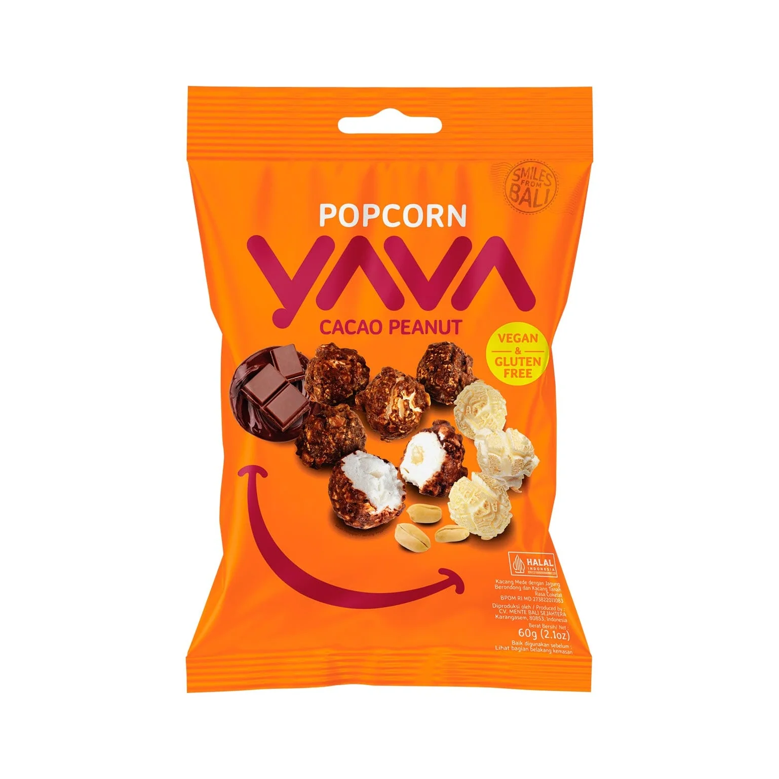 Yava Popcorn Cacao Peanut Flavour 60g, Rolled & Popped In Your Favourite Favours