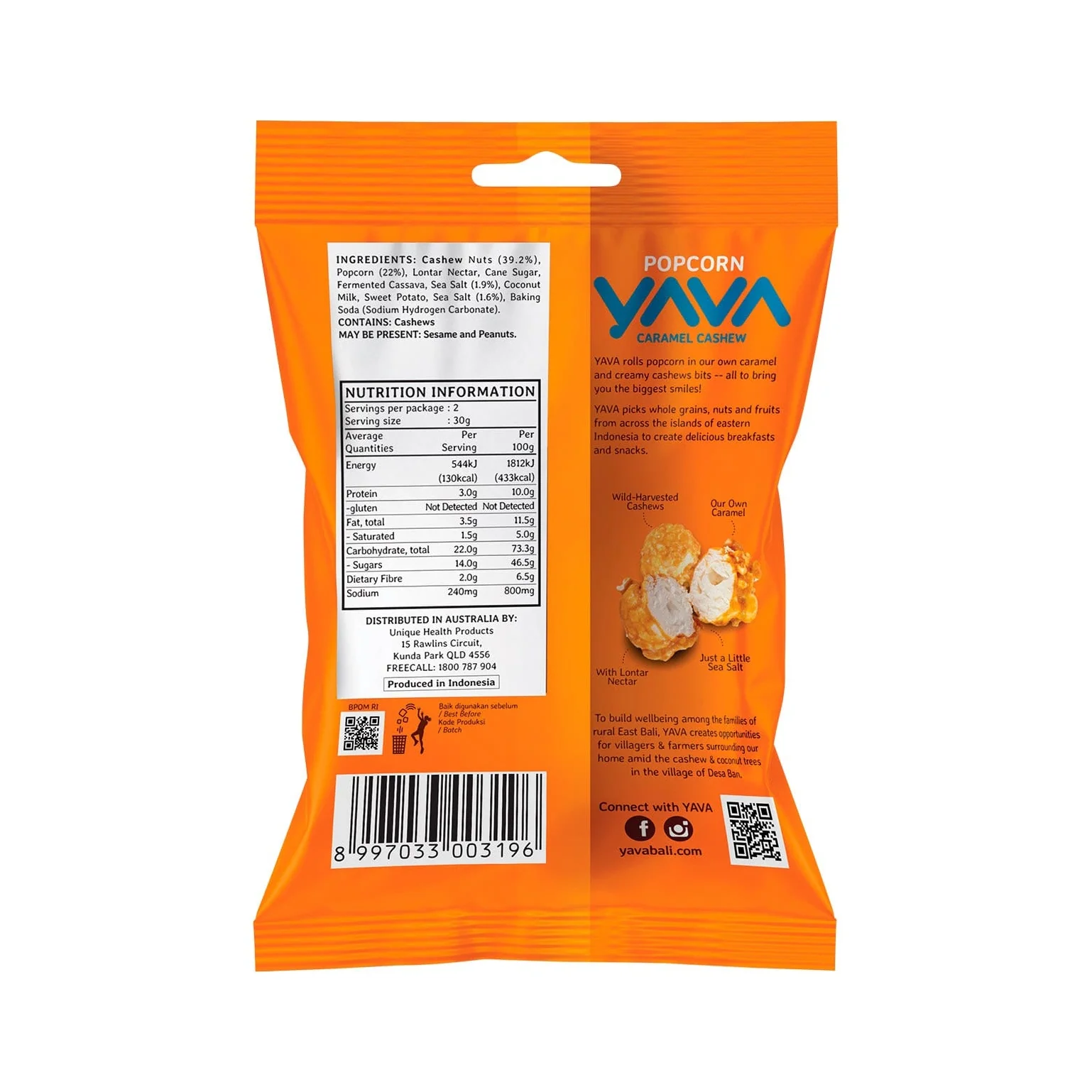 Yava Popcorn Caramel Cashew Flavour 60g, Rolled & Popped In Your Favourite Favours - Image 2