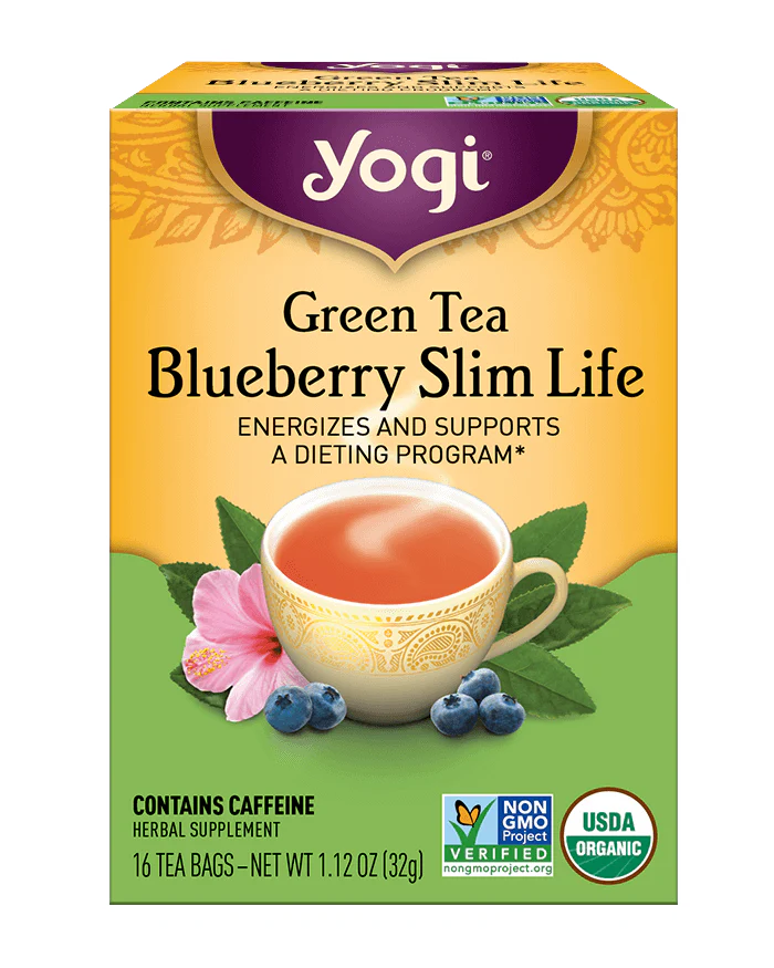 Yogi Herbal Tea 16 Bags, Green Tea Blueberry Slim Life, Energises & Supports A Dieting Program