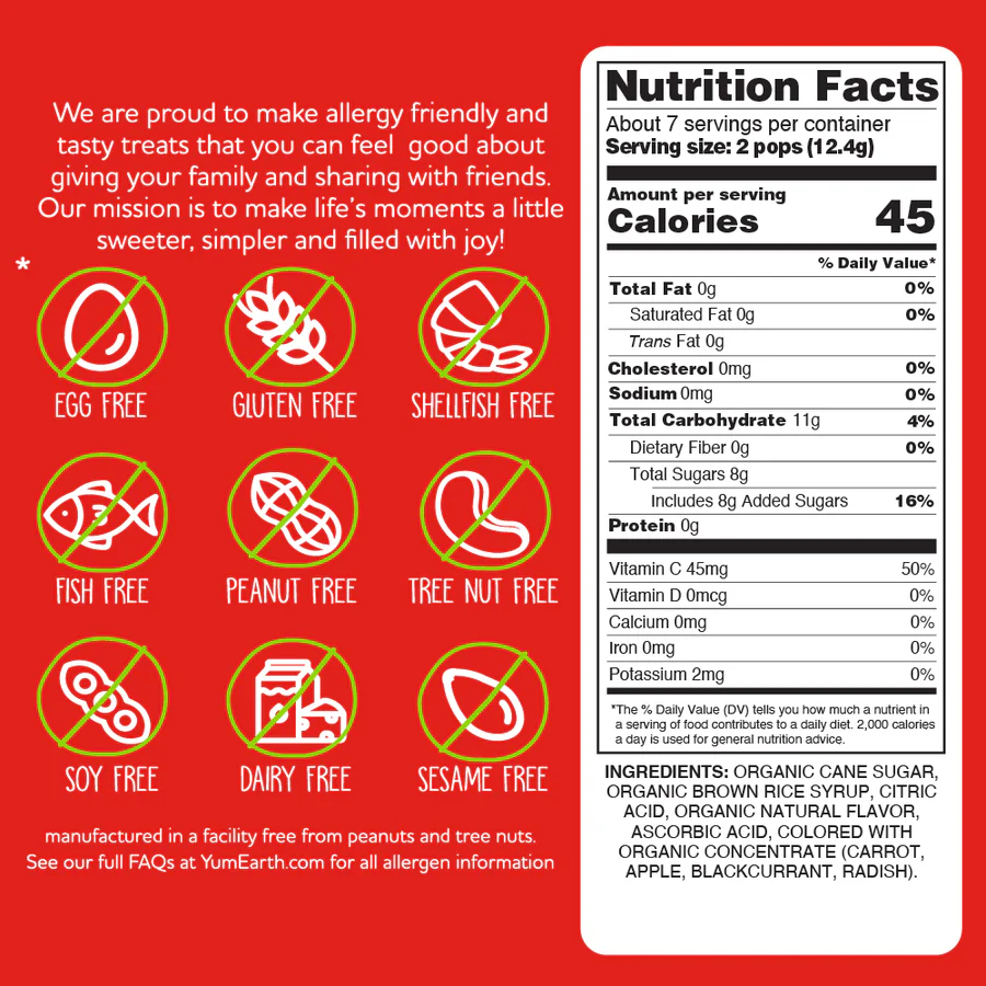 Yum Earth Organic Pops 82g {14 Individually Wrapped Pops}, Naturally Flavoured Gluten-Free & Vegan - Image 3