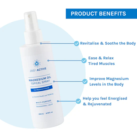 Zea | Active | Magnesium Oil Topical Spray 200mL, Pure Magnesium Chloride