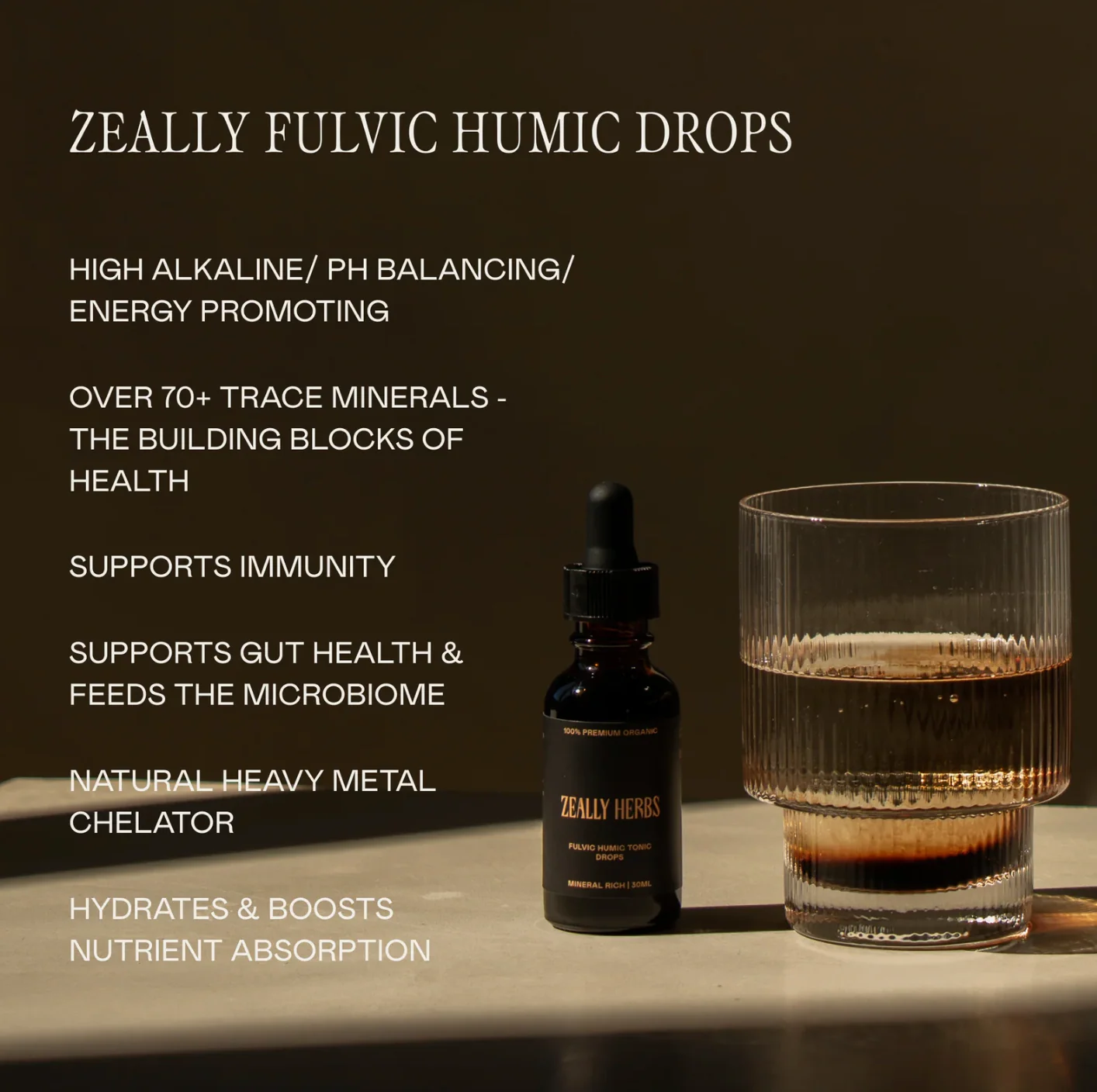 Zeally Herbs Fulvic Humic Tonic Drops 30mL, Heavy Metal & Toxin Binder - Image 2