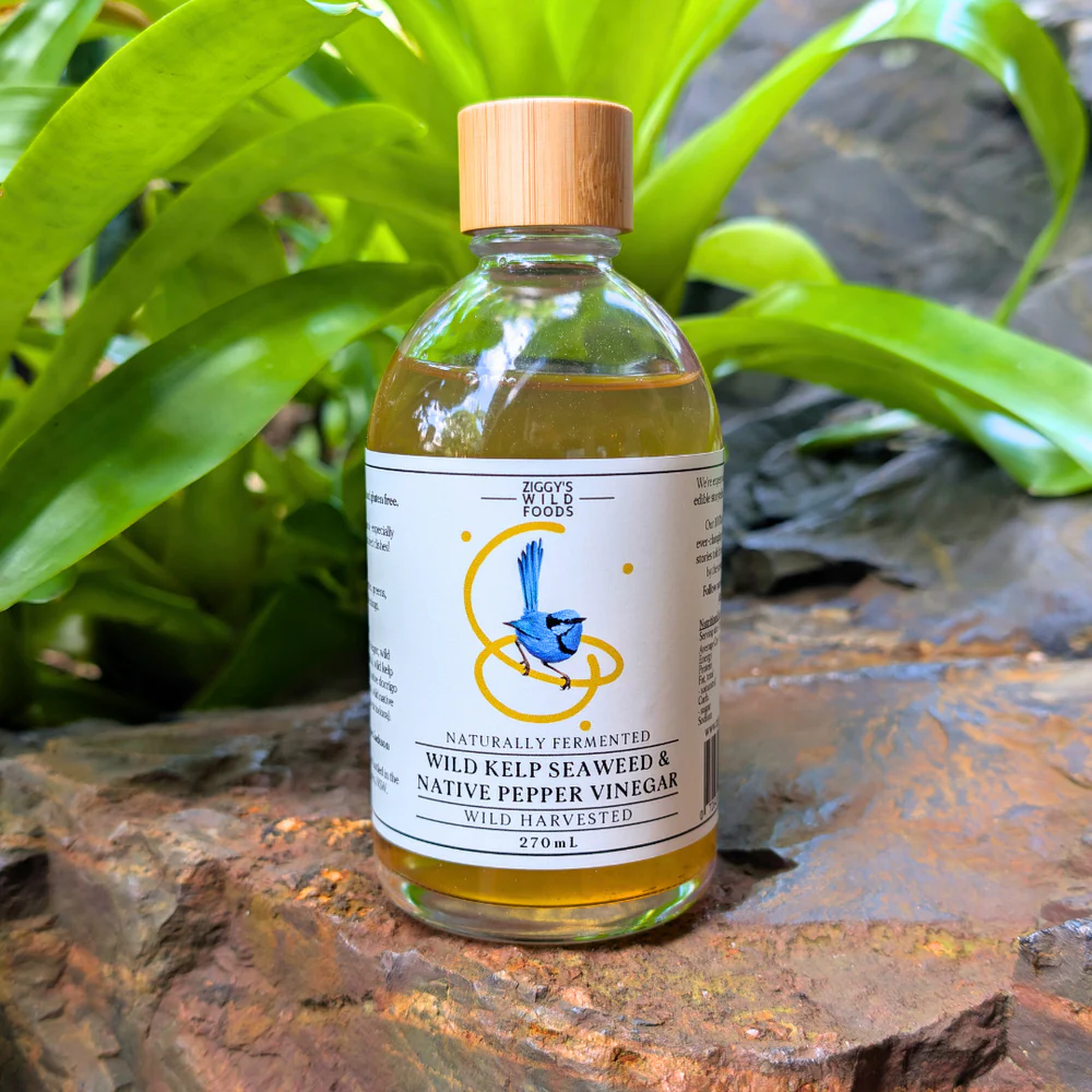 Ziggy's Wild Foods Wild Kelp Seaweed & Native Pepper Vinegar 270mL, Naturally Fermented & Wild Harvested